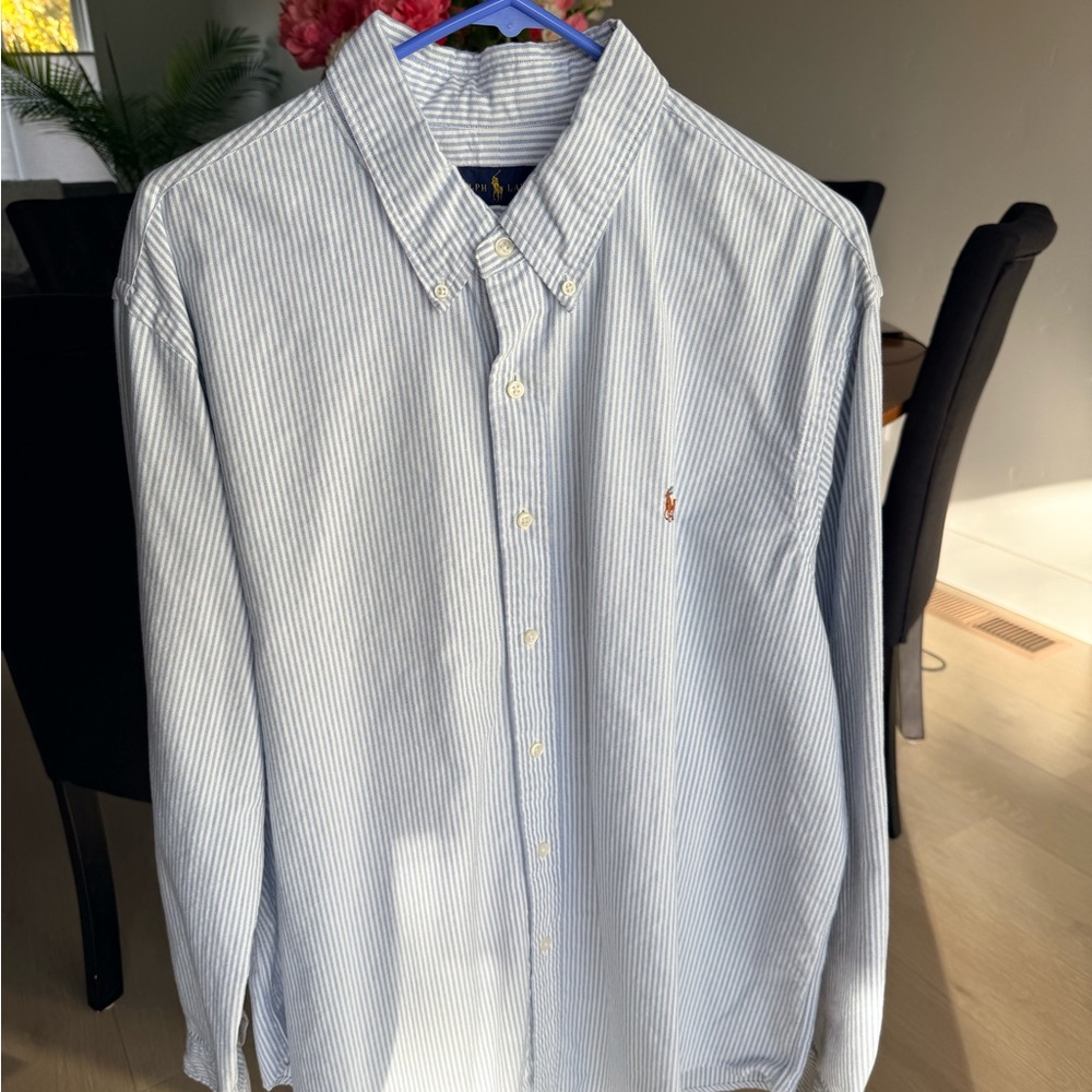 Ralph Lauren Blue and White Striped Classic-Fit Oxford Shirt 100% Cotton